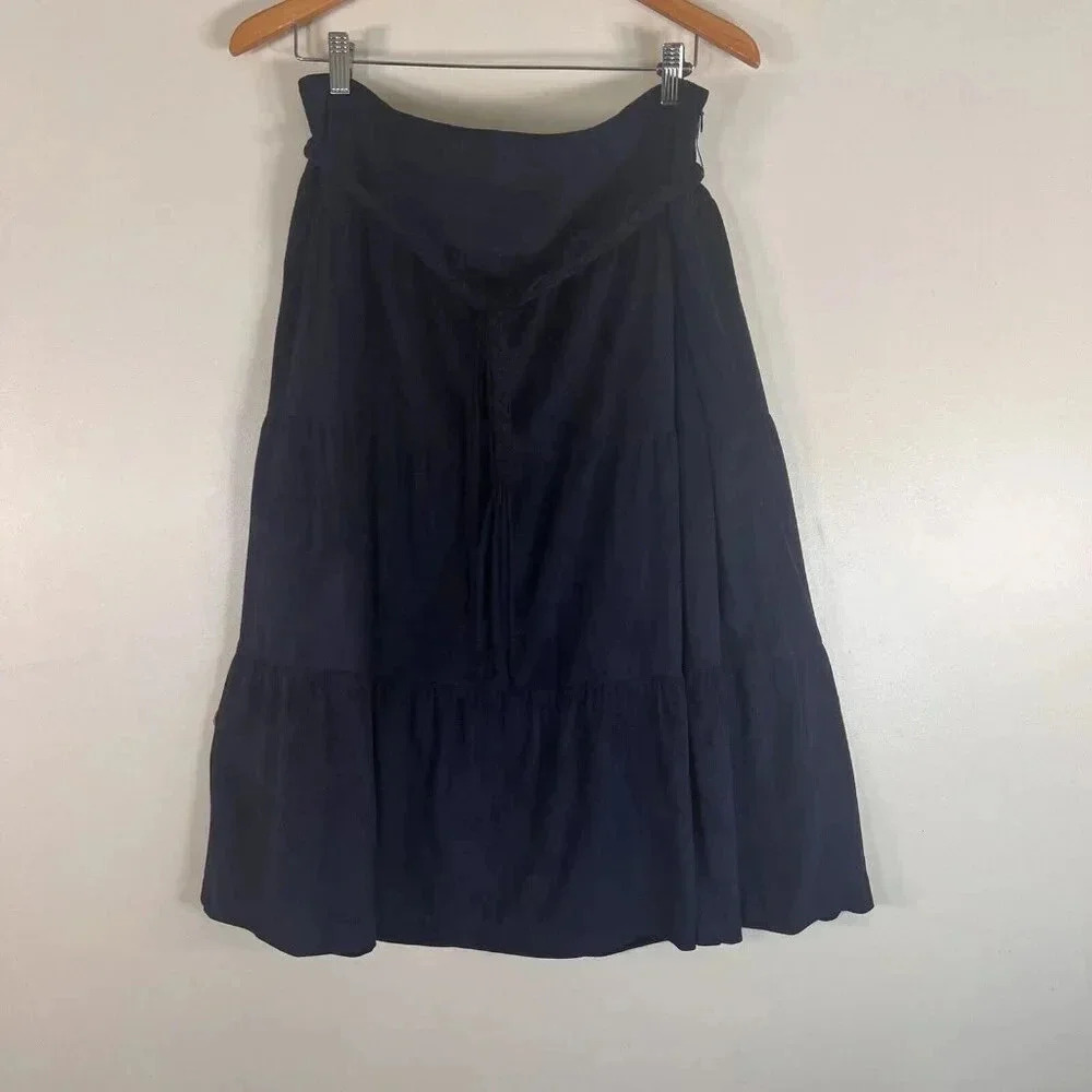 Norton McNaughton Navy Blue Tiered Belted Midi Skirt 12
